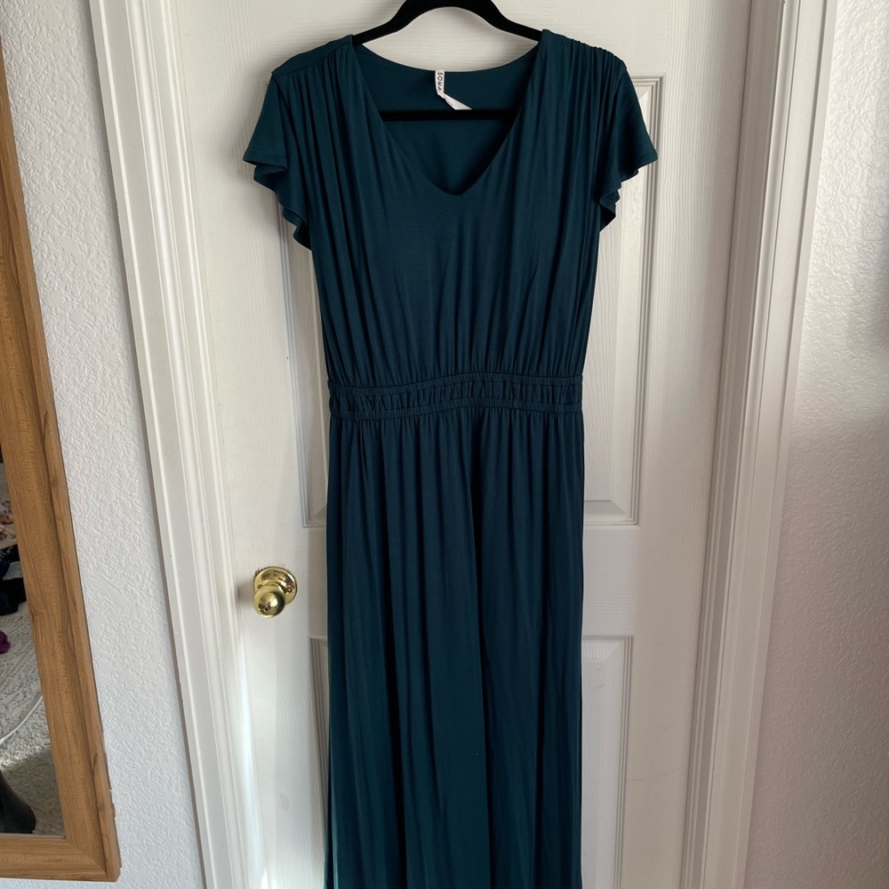 Soma Blue Maxi Sundress V-Neck Flutter Sleeves